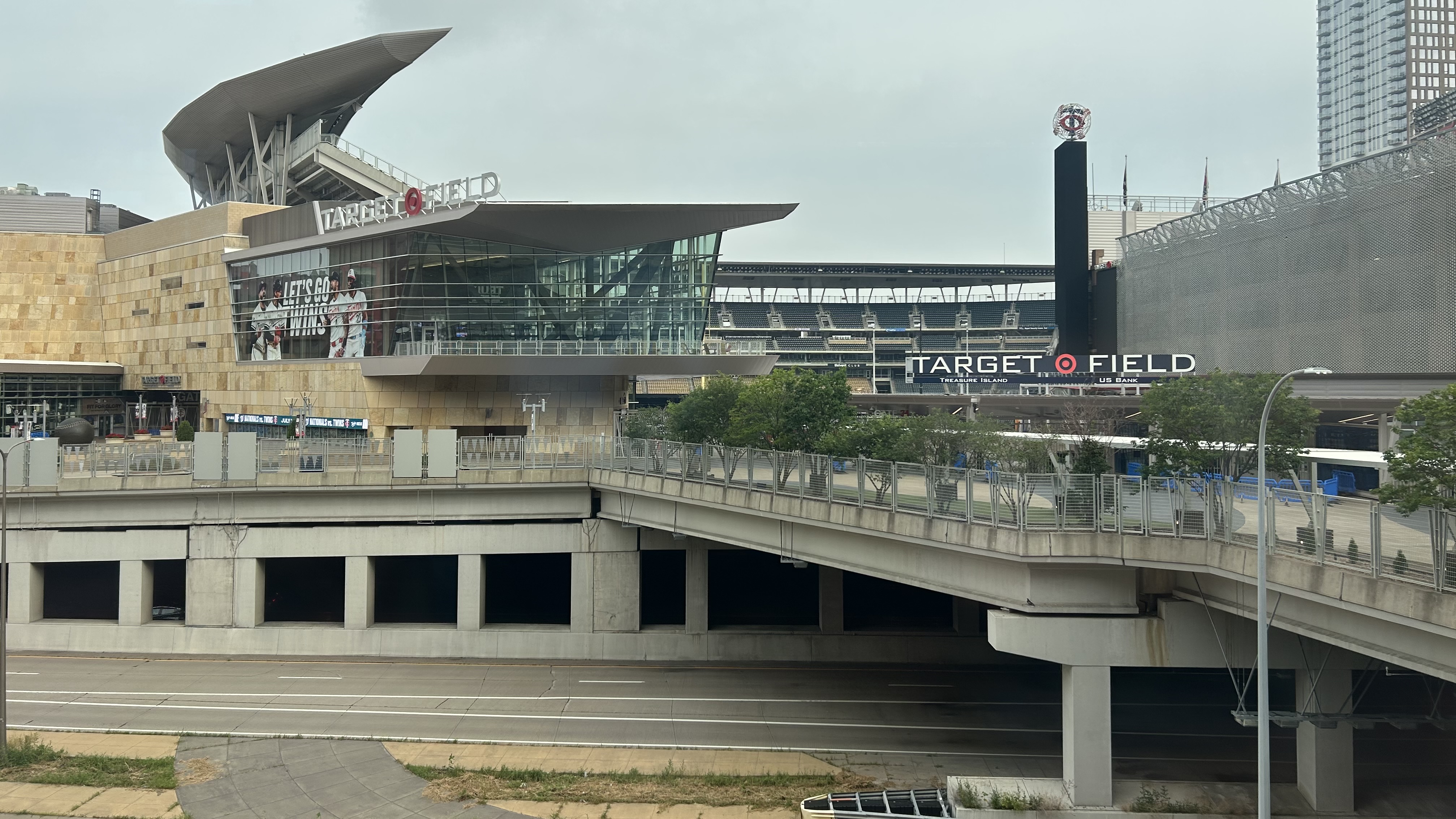 Skyway view beyond right field at Target Field in Minneapolis.