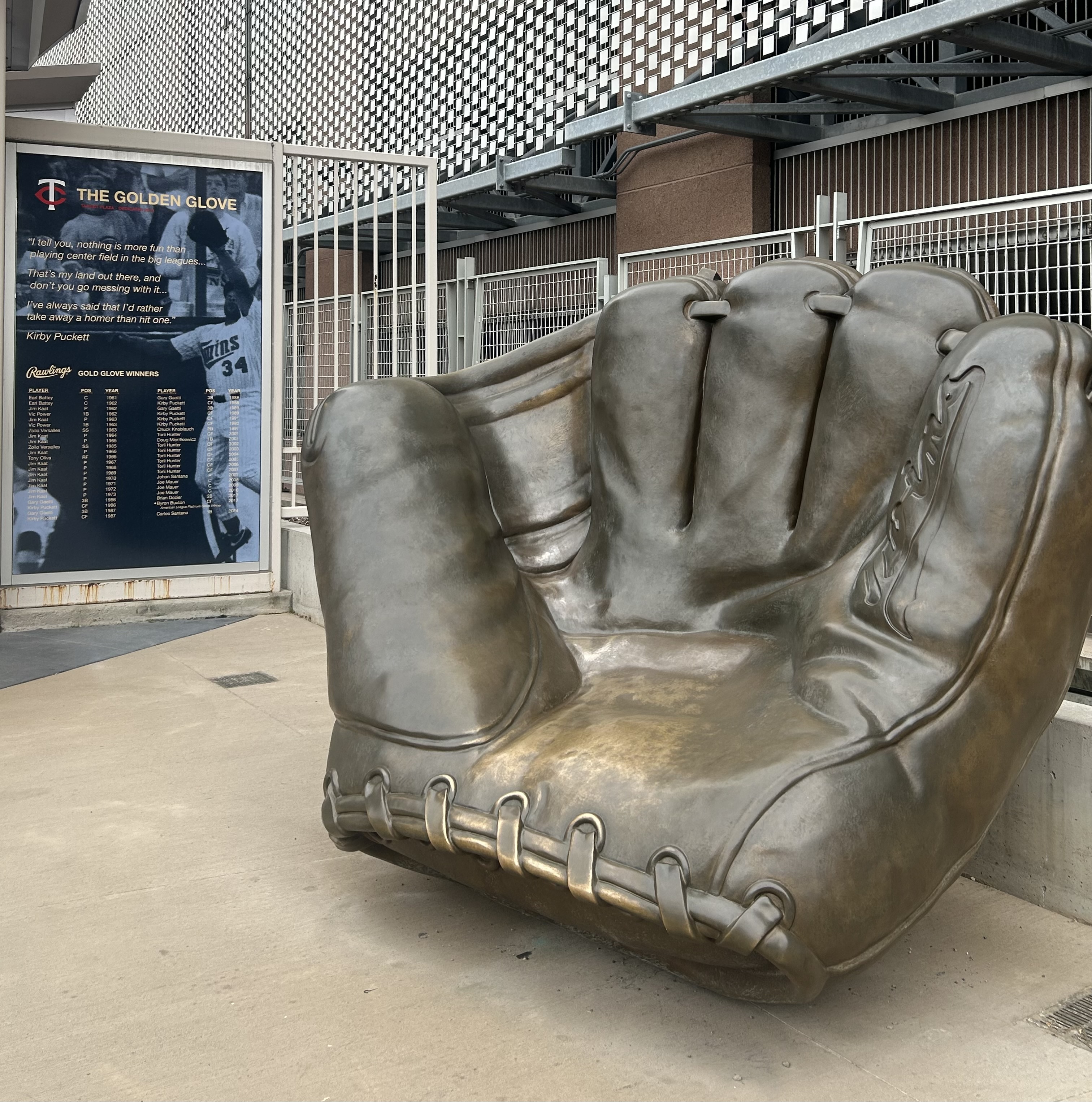 Statue recognizing the Twins' Gold Glove Award winners outside of Target Field in Minneapolis.